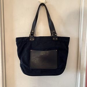 Dakota Black Canvas Shoulder Bag with Leather Handles and Front Pocket